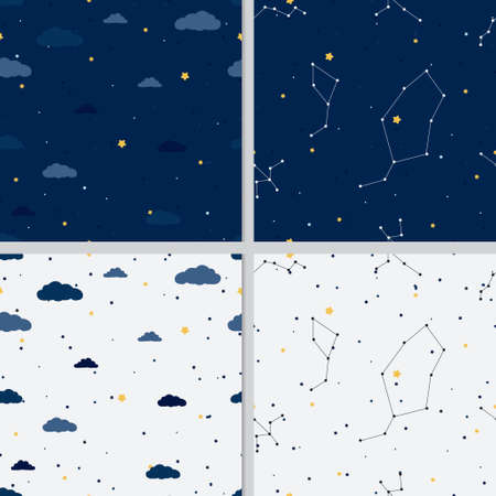 galaxy night sky minimal seamless pattern collection eps10 vectors illustrationのイラスト素材