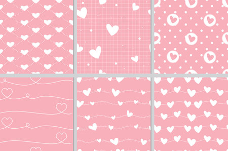 valentine heart seamless pattern on pink background collectionのイラスト素材