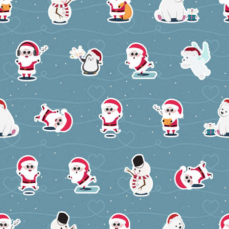 cute flat style Christmas characters seamless patternのイラスト素材