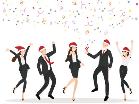 team worker Christmas party in office with confetti eps10 vectors illustrationのイラスト素材