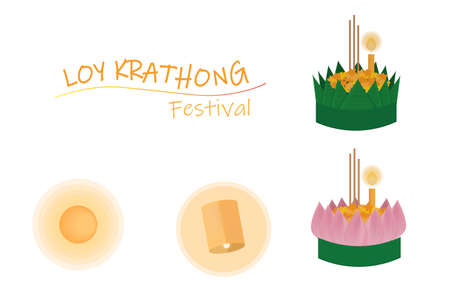 Thai festival floating flowers Loy Krathong elements on white background isolated eps10 vector illustrationのイラスト素材