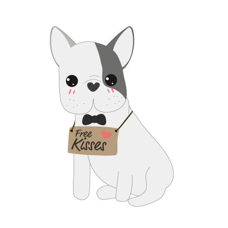 cute french bulldog with free kisses tag doodle eps10 vector illustrationのイラスト素材