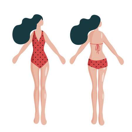 woman in summer swimsuit front and back flat styleのイラスト素材