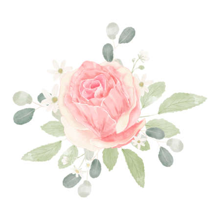 pink pastel watercolor rose flower bouquet arrangementのイラスト素材