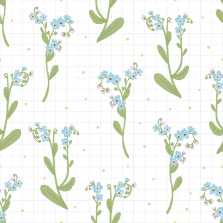 beautiful hand drawn blue forget me not flower seamless patternのイラスト素材