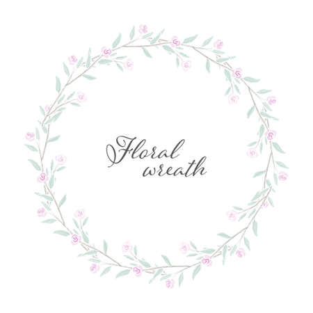 sweet tiny pink watercolor roses wreath frame eps10 vectors illustrationのイラスト素材