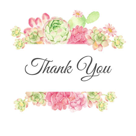 watercolor cactus and succulent bouquet arrangement banner background with copy space for textのイラスト素材