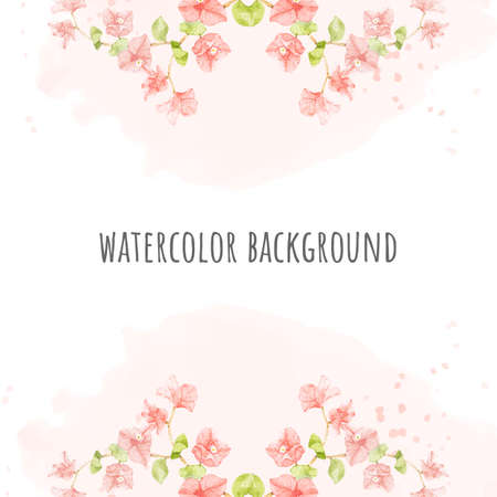watercolor pink Bougainvillea on pink splash square banner background for wedding or birthday invitation cardのイラスト素材