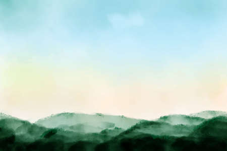 beautiful sunrise mountain landscape watercolor backgroundのイラスト素材