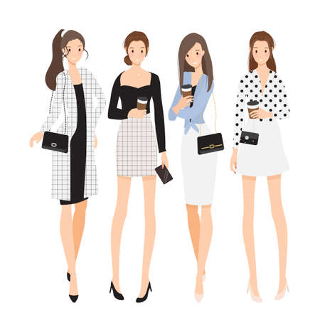 fashionable woman in black and white working outfit flat style cartoon collectionのイラスト素材