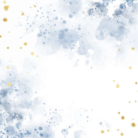 beautiful navy blue and gold watercolor wet wash splash frame backgroundのイラスト素材