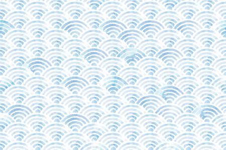 watercolor blue wave seamless pattern backgroundのイラスト素材
