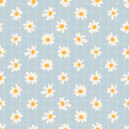 cute simple daisy wild flower pastel seamless patternのイラスト素材