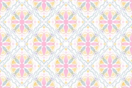 watercolor abstract mandala style pink circle block print seamless pattern backgroundの写真素材