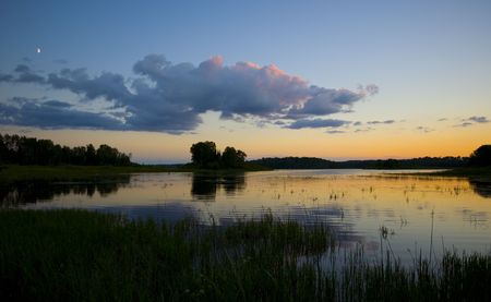 Dusk at a marsh in northern Minnesotaの写真素材