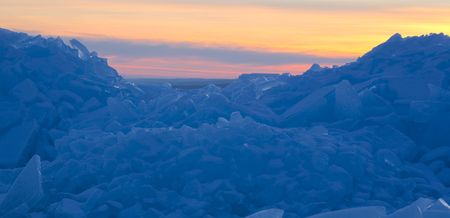 Ice pack abstract twilight / sunset  image from the north  shore of Lake Superiorの写真素材