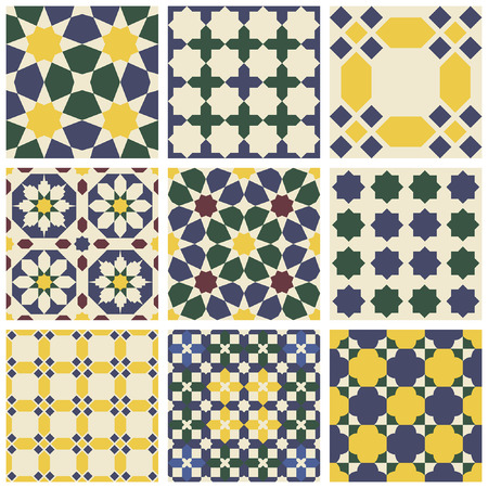 Set of nine oriental islamic Mauritanian seamless patterns.のイラスト素材