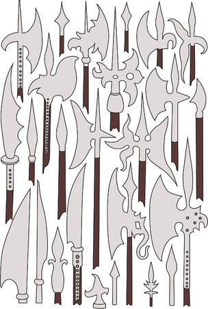 Set of medieval weaponry. Spears, halberds and peak. Isolated on white background illustrationのイラスト素材