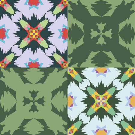 Set of seamless ornamental patterns Colorfull and green tones.のイラスト素材