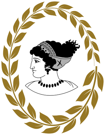 Hand drawn decorative with head of ancient Greek women.のイラスト素材