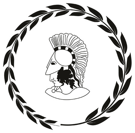 Hand drawn decorative with head of the ancient Greek warriorのイラスト素材