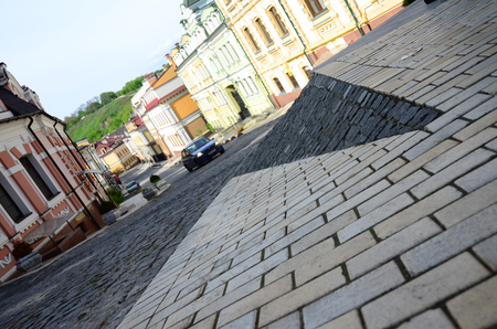 Cobblestone road in the historical center of Kiev.の写真素材