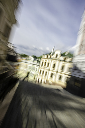 Beautiful street in the historical center of Kyiv. Blur.の写真素材