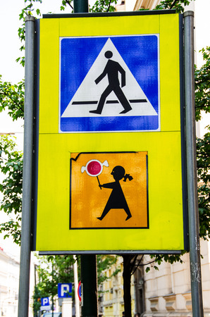 Road sign transition. Krakow. Poland.の写真素材