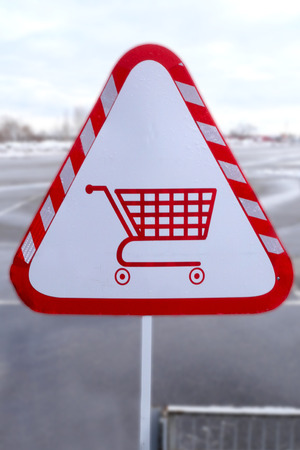 Sign place for carts on the street parking near the supermarket. Close-up.の写真素材