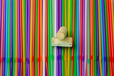 Drinking straws. Abstract background with many multi colored plastic tubules for juice or cocktail,...