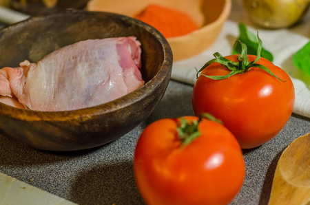 Spices and vegetables in kitchenの写真素材