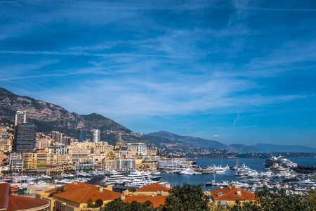Yacht harbor of Monaco in the Mediterranean Sea in summer. Royalty free stock photo.の写真素材