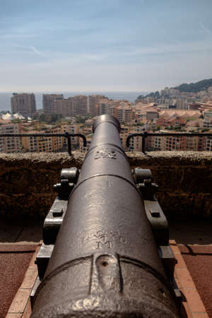 Antique canon barrel pointing at Monaco. Royalty free stock photo.の写真素材
