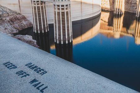 Danger sign at Hoover dam in USA. Royalty free stock photo.の写真素材