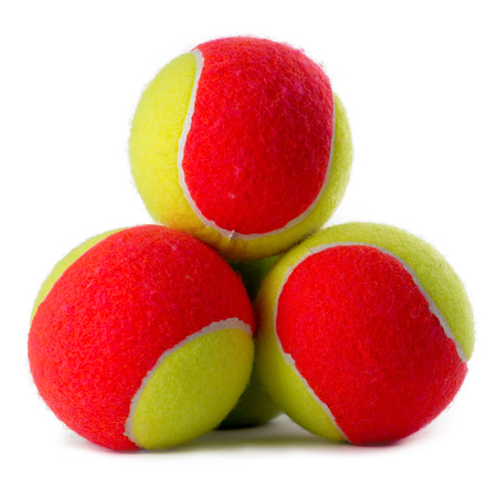 Three tennis balls on whiteの写真素材