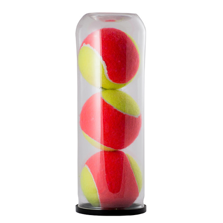 Three tennis balls on whiteの写真素材