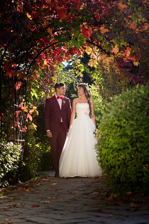 Happy bride and groom on their weddingの写真素材