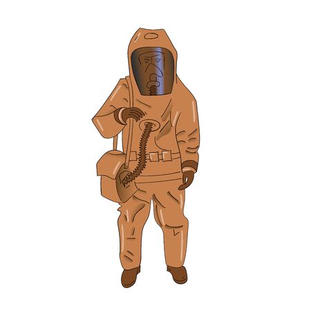 Man in a bacteriological protection suit orangeの写真素材