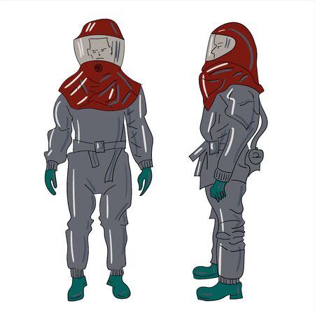 Closed protective suit front view and profileの写真素材