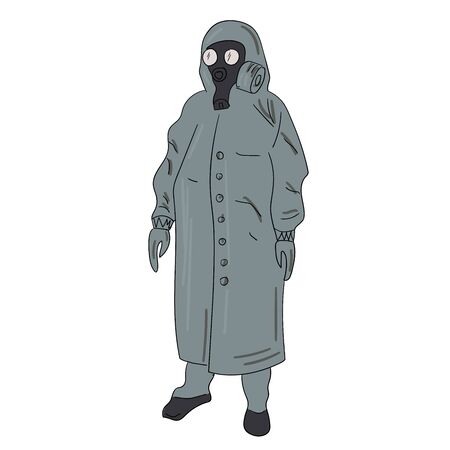 man in chemical protection of gray and gas maskの写真素材