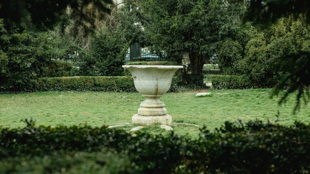 Decorative stone vessel in the park