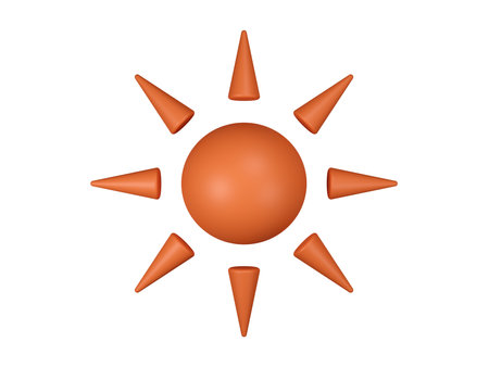 Orange Spherical Sun and cone ray with Rounded edge on white isolate background Beach Concept Summer Theme, 3D element, 3D illustrationの写真素材