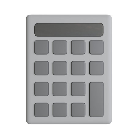 A gray calculator isolated on white background, a model of stationery in a back-to-school theme, 3D...