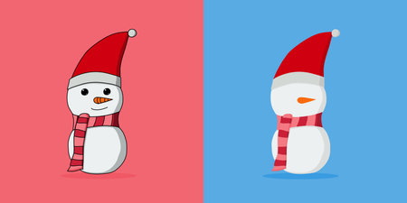A 2 Style of Snowman on a background in a colorful Christmas concept, Vector illustrationのイラスト素材