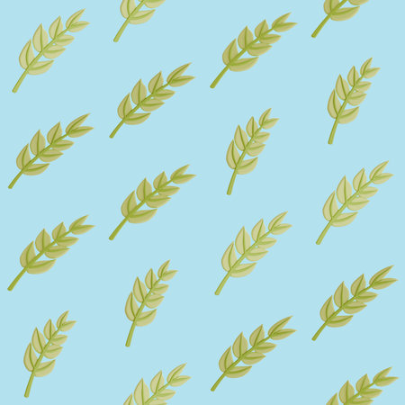 A seamless pattern of tree branches and leaves on a blue background in a Smooth shape floral concept,3D illustrationの写真素材