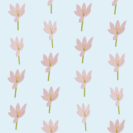 A seamless pattern of crocus on a blue background in a Smooth shape floral concept,3D illustrationの写真素材