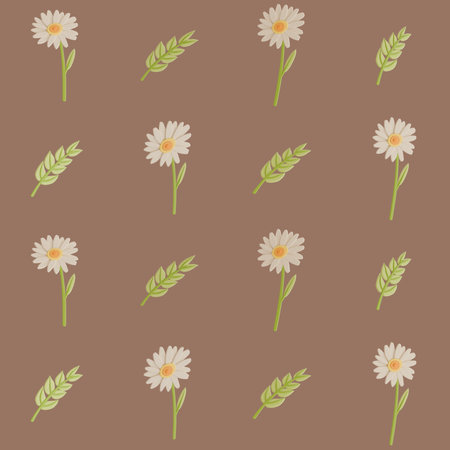 A seamless pattern of branch leaves and daisy on a brown background in a Smooth shape floral concept,3D illustrationの写真素材