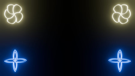 A plumeria and lilac Glowing in the dark on a Black background in a Neon style floral concept,3D illustrationの写真素材