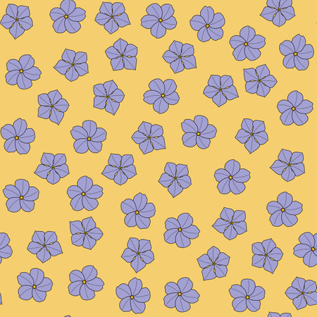 Seamless pattern of Catharanthus roseus and Linum hand-drawing style with background in a wild flower concept, illustrationのイラスト素材