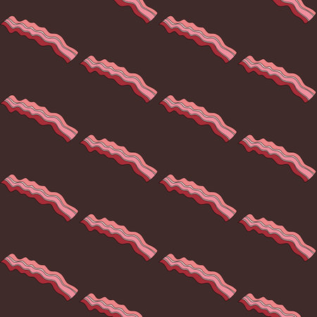 Bacon seamless pattern with brown background in a flat color cartoon style breakfast concept, vectorのイラスト素材